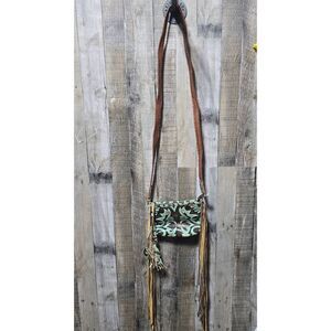 Raviani Turquoise & Choclate Leather Fringe/Tassle Crossbody